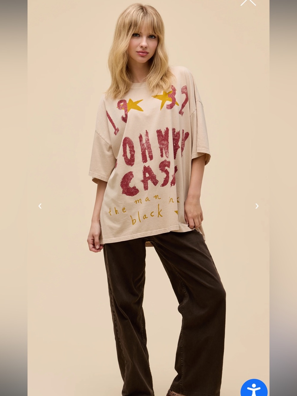 NWT Free People x DayDreamer Johnny Cash doodles tee Ivory OS